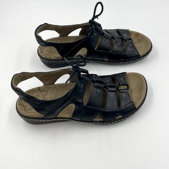Taos Sandals Women 7 Black Ghilbert Leather Comfort Lace Up Outdoor Active Wedge - Picture 4 of 13